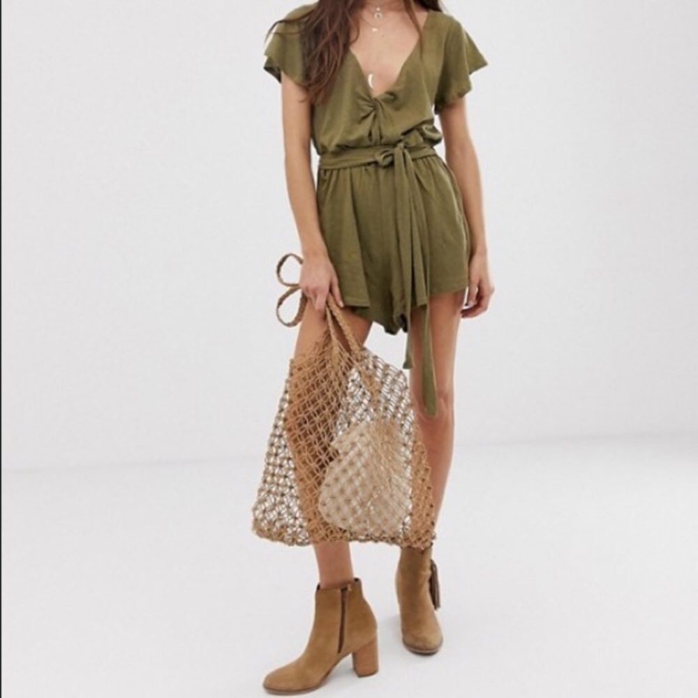 Free People moss green olive ballerina romper sz M